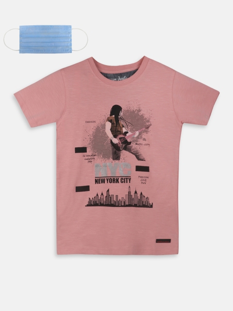 

Lil Tomatoes Boys Peach-Coloured Printed Round Neck T-shirt