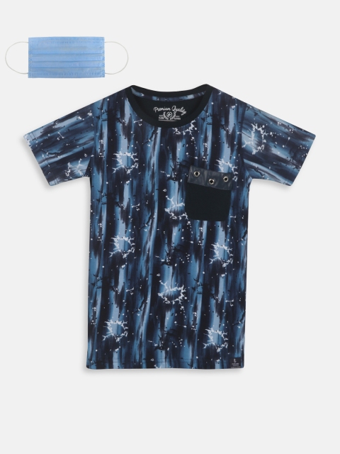 

Lil Tomatoes Boys Navy Blue Printed Round Neck T-shirt