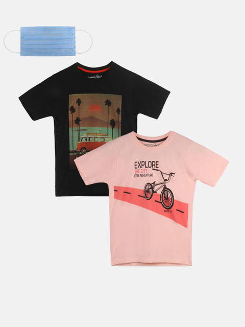 

Lil Tomatoes Boys Pack of 2 Printed Round Neck T-shirts, Black