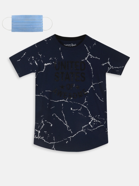 

Lil Tomatoes Boys Navy Blue Printed Round Neck T-shirt with a 3 Ply Mask