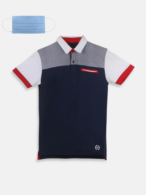 

Lil Tomatoes Boys Navy Blue Striped Polo Collar T-shirt
