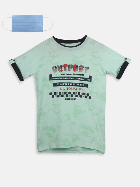 

Lil Tomatoes Boys Green Printed Round Neck Pure Cotton T-shirt