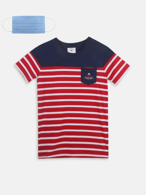 

Lil Tomatoes Boys Navy Blue Striped Round Neck T-shirt 3 Ply Face Mask