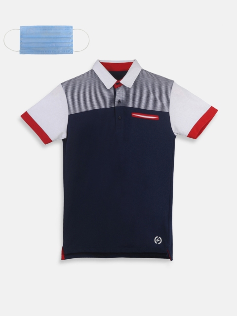 

Lil Tomatoes Boys Navy Blue White Colourblocked Polo Collar Pure Cotton T-shirt