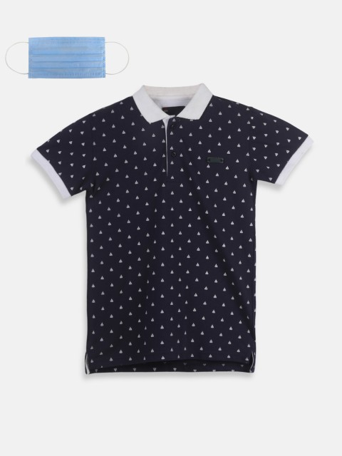 

Lil Tomatoes Boys Navy Blue Printed Polo Collar T-shirt