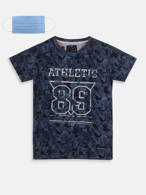 

Lil Tomatoes Boys Navy Blue Printed Round Neck T-shirt