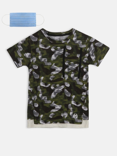 

Lil Tomatoes Boys Olive Green & Black Camouflage Printed Round Neck T-shirt