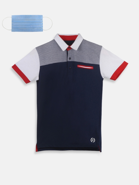 

Lil Tomatoes Boys Navy Blue Colourblocked Polo Collar T-shirt