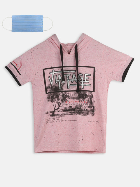 

Lil Tomatoes Boys Pink Printed Hooded T-shirt