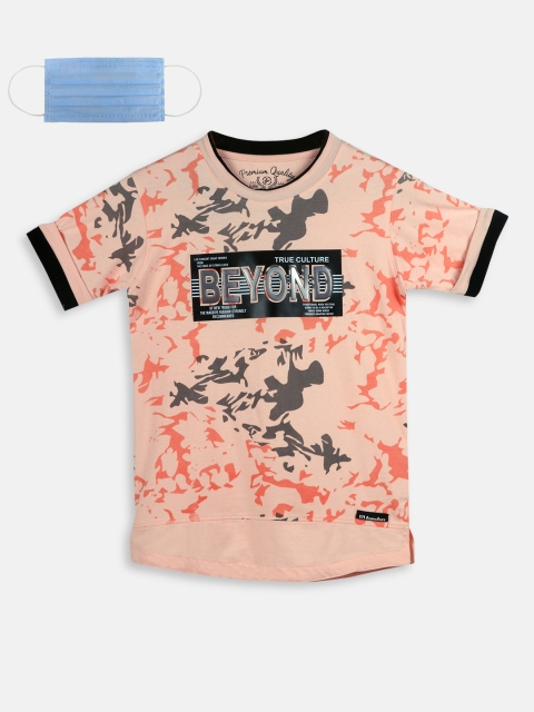 

Lil Tomatoes Boys Peach-Coloured Printed Round Neck T-shirt