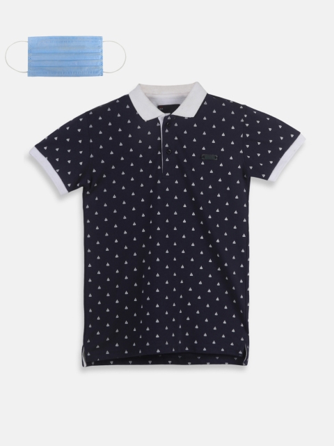 

Lil Tomatoes Boys Navy Blue Printed Polo Collar T-shirt