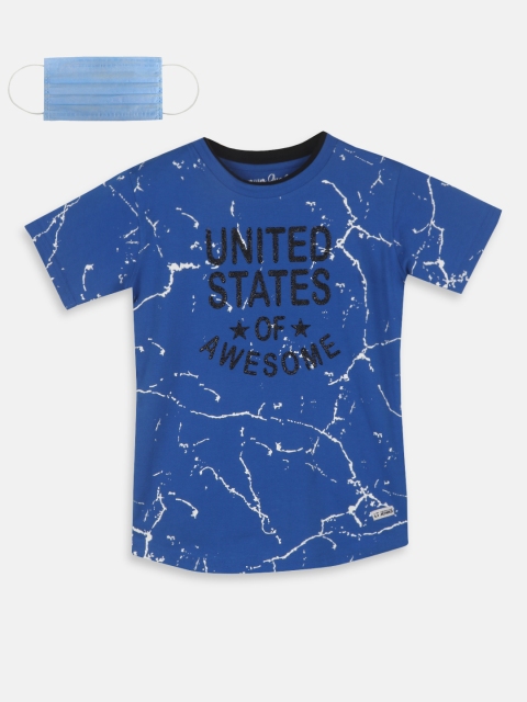 

Lil Tomatoes Boys Blue Printed Round Neck T-shirt With Mask