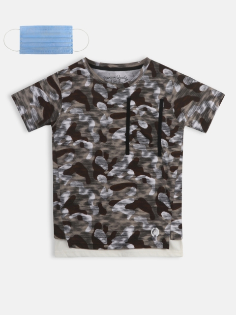 

Lil Tomatoes Boys Brown Camouflage Print Round Neck T-shirt
