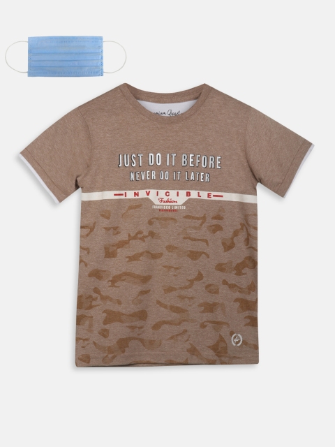 

Lil Tomatoes Boys Beige Camo Printed Round Neck T-shirt