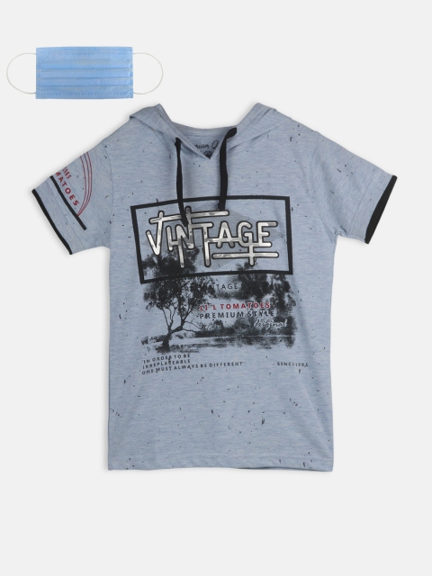 

Lil Tomatoes Boys Blue Printed Hood T-shirt