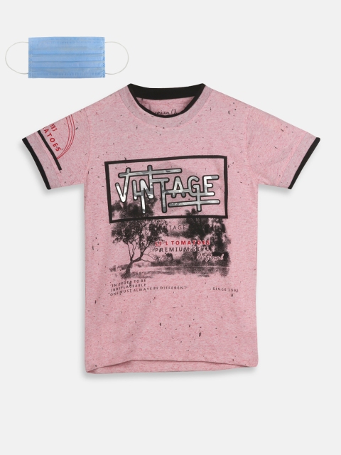 

Lil Tomatoes Boys Pink Printed Round Neck T-shirt With Mask