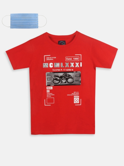 

Lil Tomatoes Boys Red Printed Round Neck T-shirt 3-ply Mask