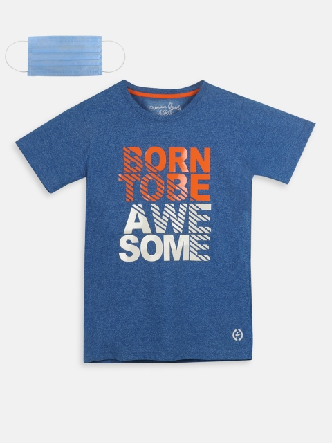 

Lil Tomatoes Boys Blue Printed Round Neck T-shirt With Mask