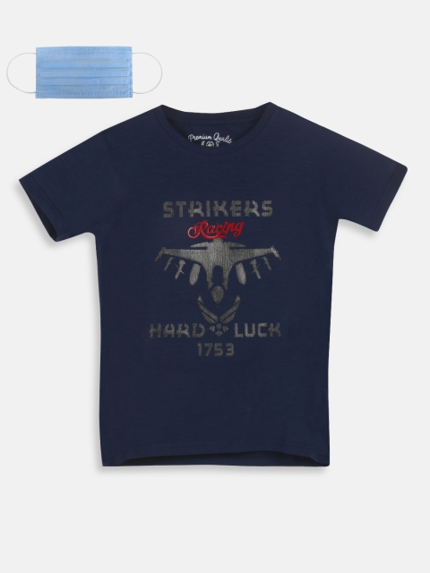 

Lil Tomatoes Boys Navy Blue Printed Round Neck T-shirt