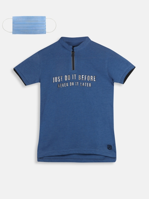 

Lil Tomatoes Boys Blue Printed Mandarin Collar T-shirt