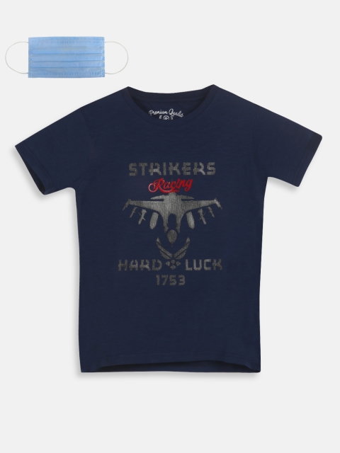 

Lil Tomatoes Boys Navy Blue Printed Round Neck T-shirt