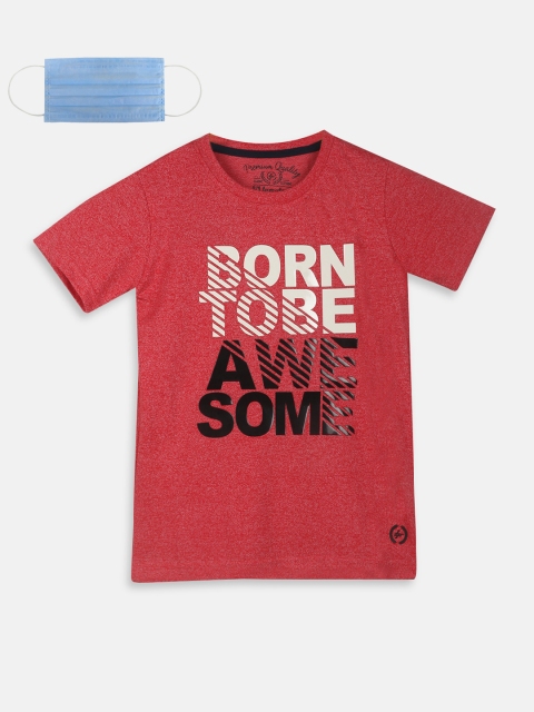 

Lil Tomatoes Boys Red Printed Round Neck T-shirt 3-ply Mask