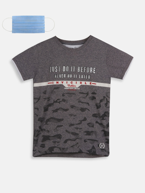 

Lil Tomatoes Boys Grey Black Printed Round Neck Pure Cotton T-shirt