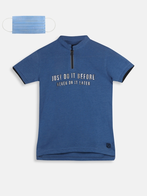 

Lil Tomatoes Boys Blue Printed Mandarin Collar T-shirt