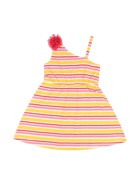 

Pantaloons Baby Girls Yellow & Pink Candy Striped Fit and Flare Dress