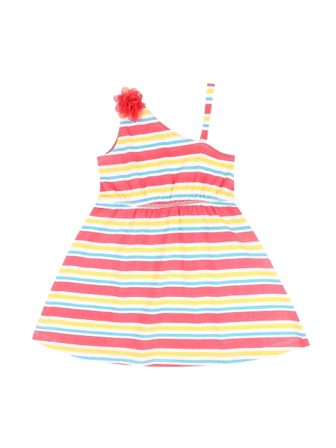 

Pantaloons Baby Girls Pink & Yellow Striped Fit and Flare Dress