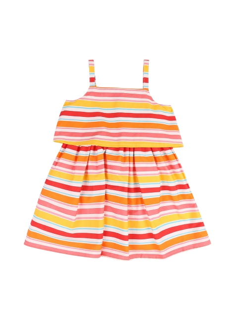 

Pantaloons Baby Girls Mustard Yellow & Red Candy Striped A-Line Dress