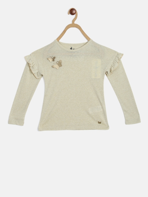 

Blue Giraffe Girls Beige Solid Top With Ruffled Detailing