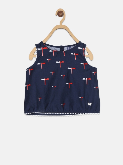 

Blue Giraffe Girls Navy Blue Printed Boxy Top