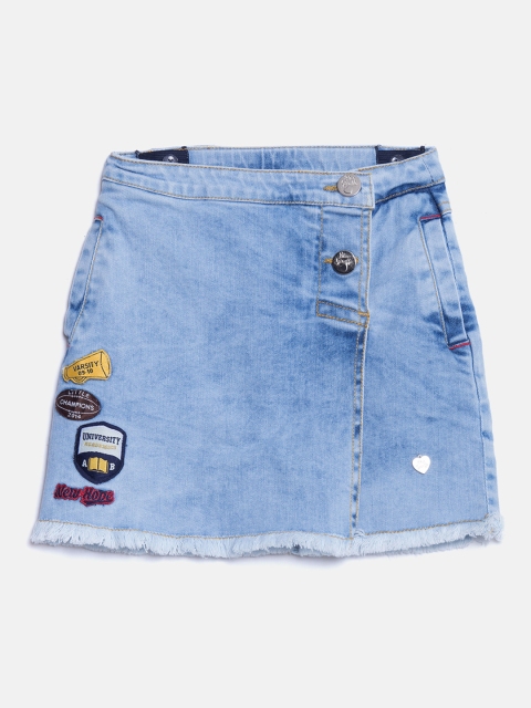 

Blue Giraffe Girls Blue Solid A-Line Denim Mini Skirt