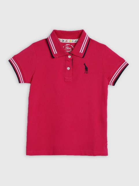 

Blue Giraffe Girls Pink Solid Polo Collar T-shirt