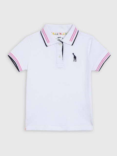

Blue Giraffe Girls White Solid Polo Collar T-shirt
