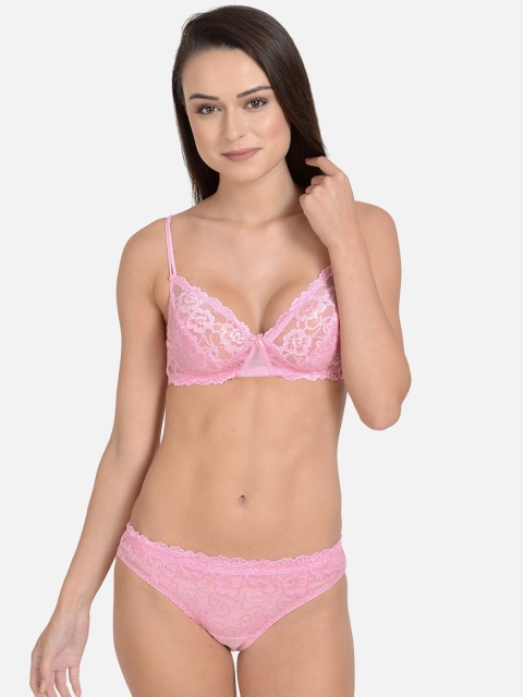 

mod & shy Women Pink Self-Design Soft Lace Lingerie Set MS222