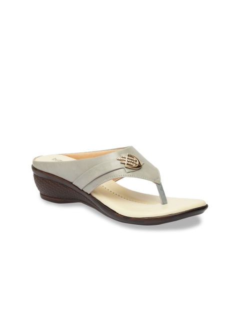 

Butterflies Women Grey & Cream Solid Wedge Heels