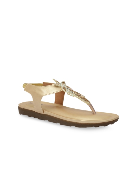 

Butterflies Women Gold-Toned Solid T-Strap Flats