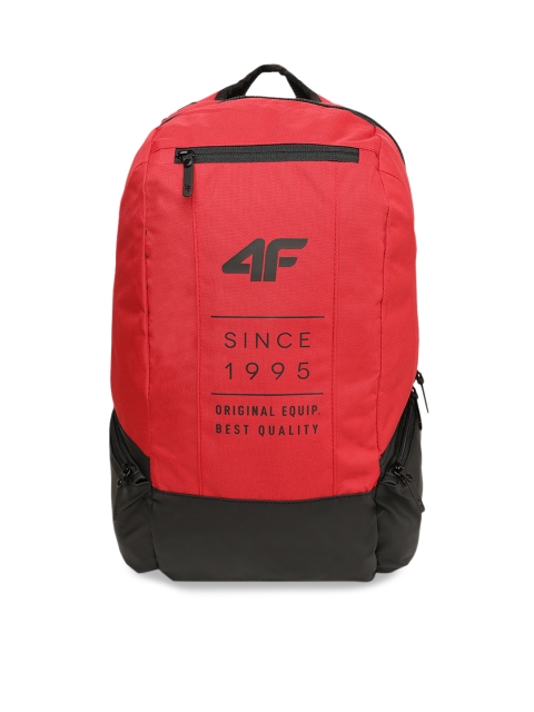 

4F Unisex Red & Black Brand Logo Backpack