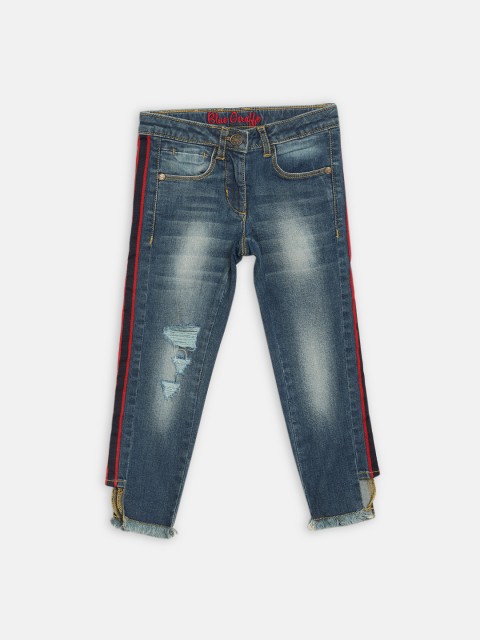 

Blue Giraffe Girls Blue Slim Fit Mid-Rise Mildly Distressed Jeans