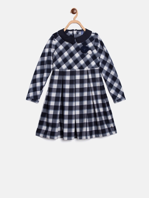 

Blue Giraffe Girls Navy Blue & White Checked Fit and Flare Dress