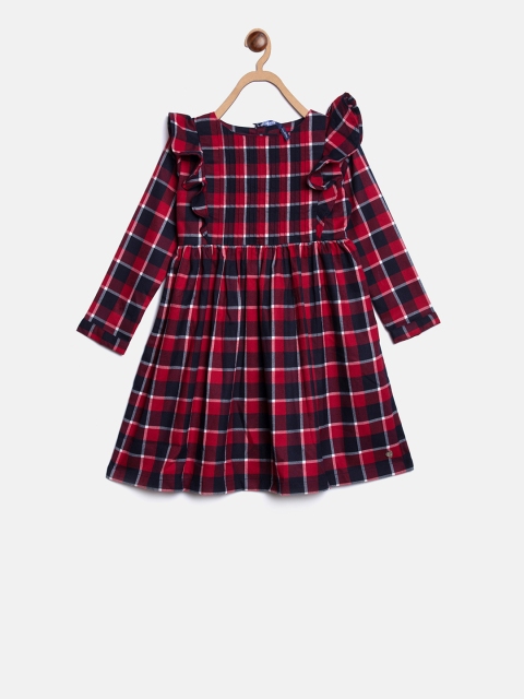 

Blue Giraffe Girls Red & Black Checked A-line Dress with Ruffles Detail