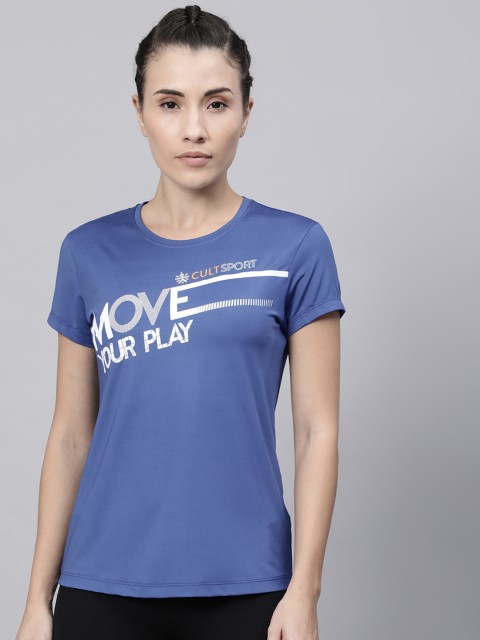 

Cultsport Women Blue Printed Round Neck T-shirt