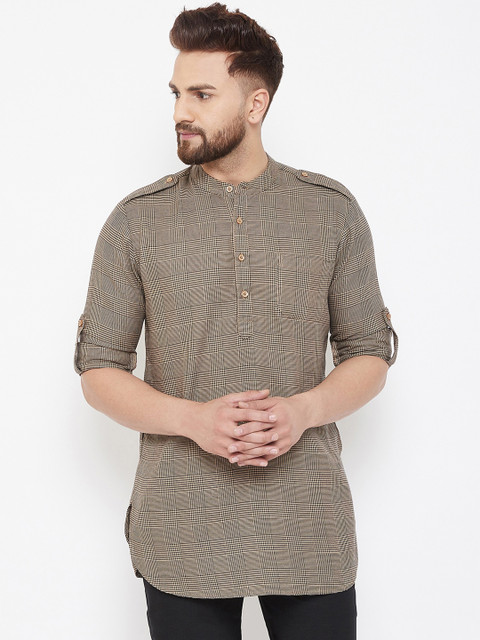 

Hypernation Men Brown Checked Straight Kurta