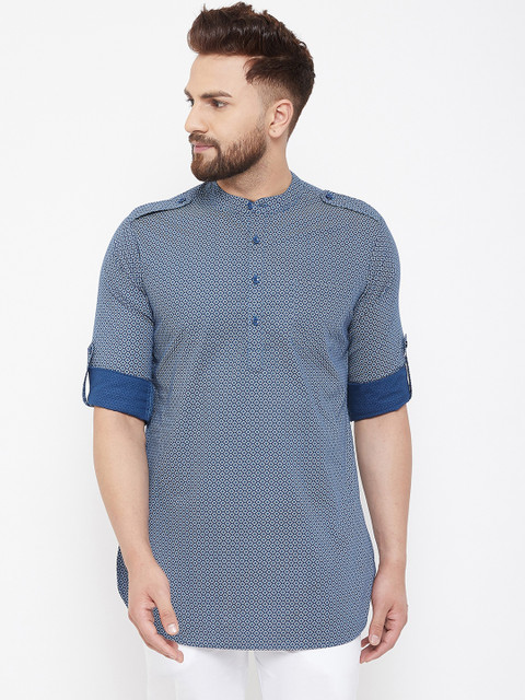 

Hypernation Men Blue Printed Straight Kurta