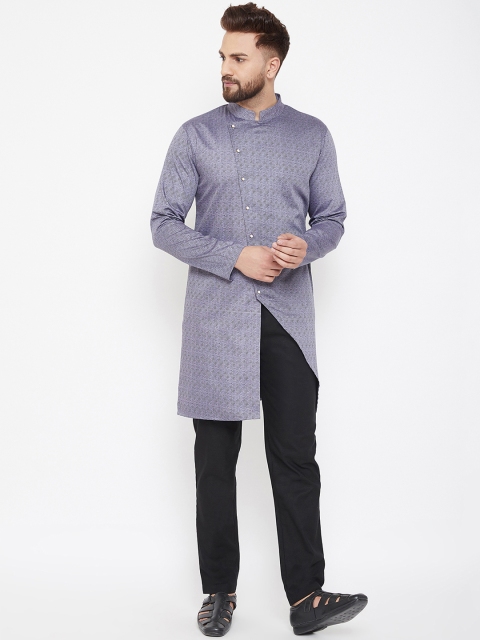 

Hypernation Men Blue Woven Design Straight Kurta