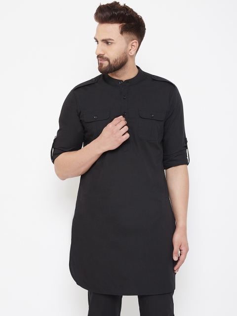 

Hypernation Men Black Solid Straight Kurta