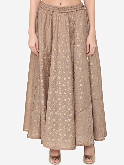 

Laabha Women Brown Printed Flared Maxi Satin Skirt