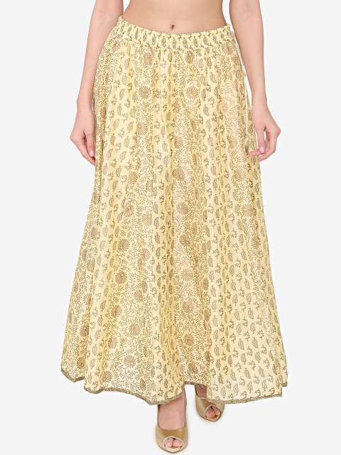 

Laabha Women Gold-Toned Printed Flared Maxi Skirt